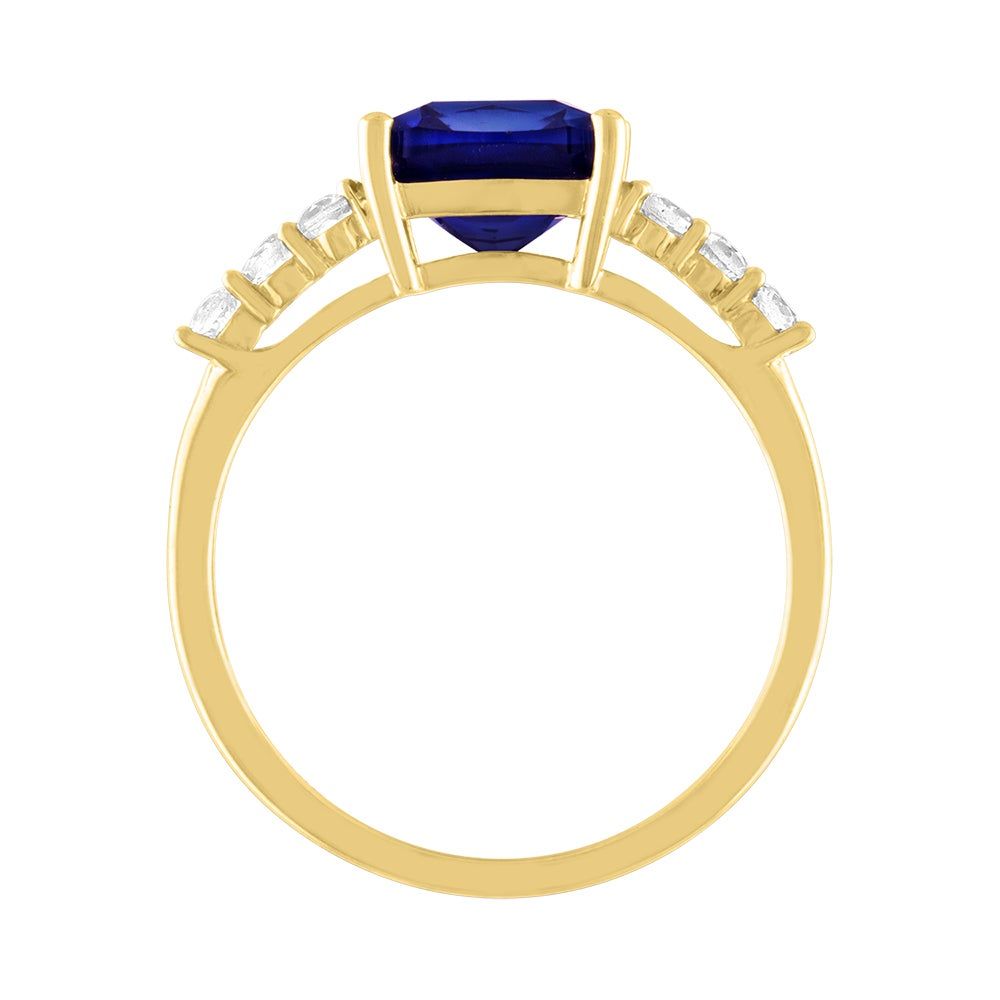 Cushion-Cut Lab-Created Blue Sapphire Ring 10K Yellow Gold