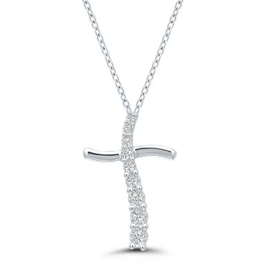 Journey Diamond Cross Pendant in Sterling Silver (1/ ct. tw