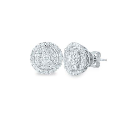 Diamond Cluster Stud Earrings with Halos in 14K White Gold (7/8 ct. tw.)