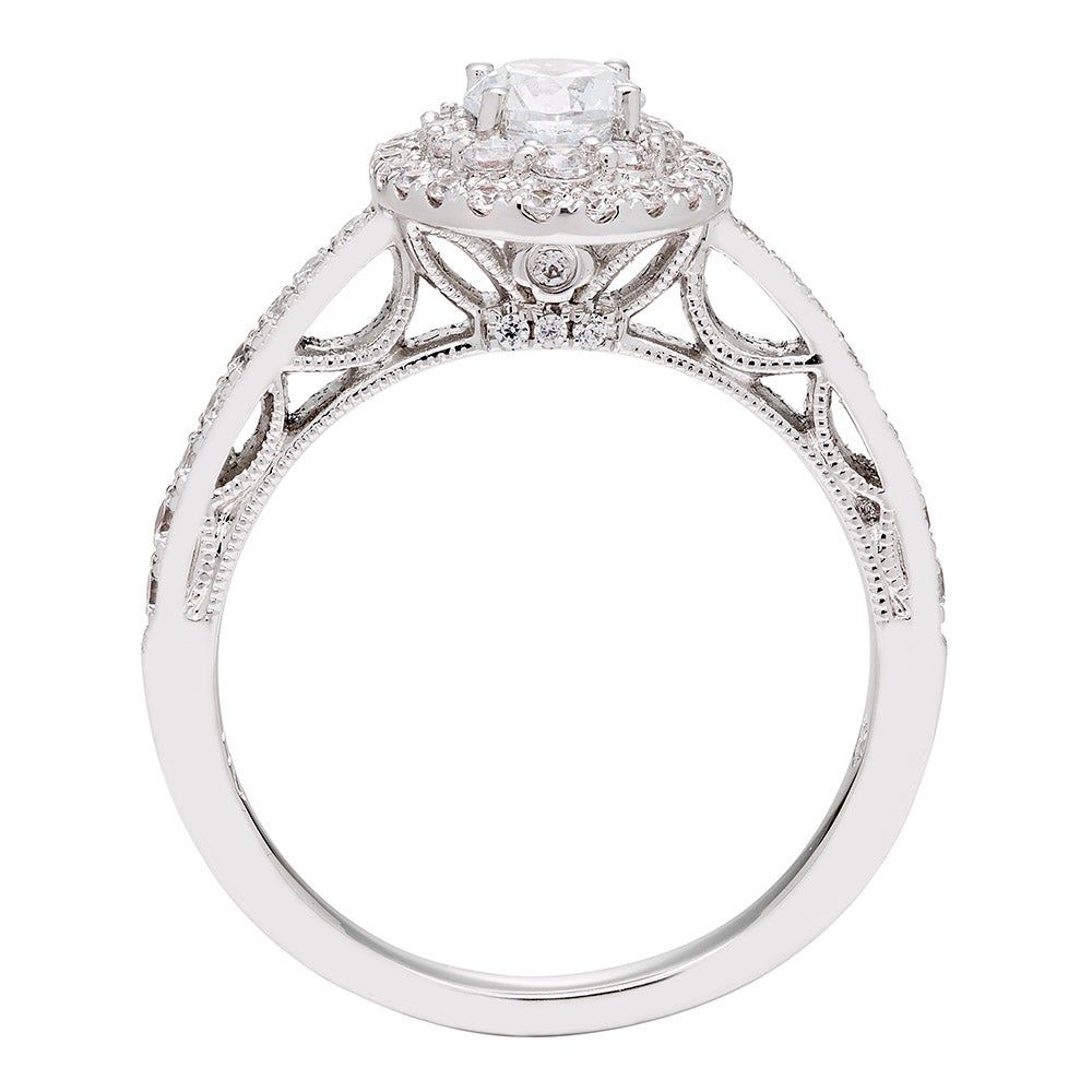 Round Diamond Engagement Ring with Oval Halo 14K White Gold (1 ct. tw.)