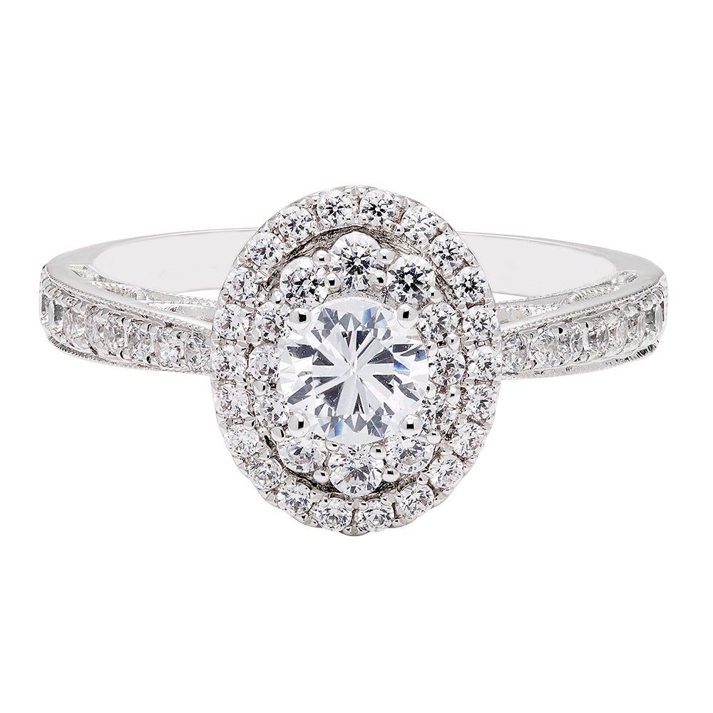 Round Diamond Engagement Ring with Oval Halo 14K White Gold (1 ct. tw.)