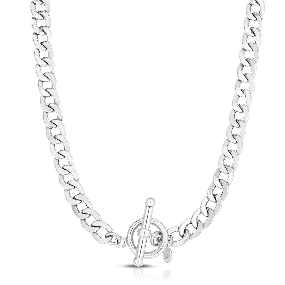 Curb Chain Necklace with Toggle Clasp in Sterling Silver, 6mm, 18"