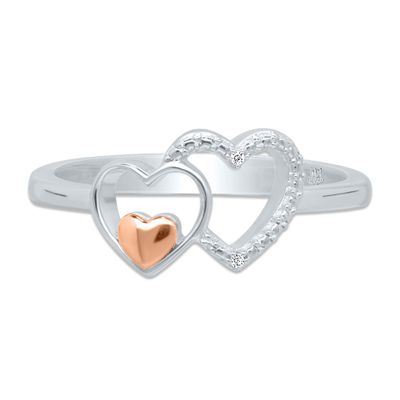Double Heart Ring with Diamond Accents Sterling Silver