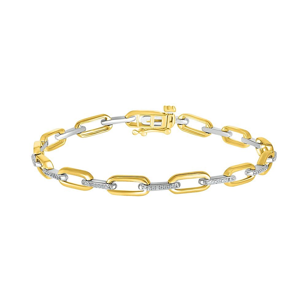 Paperclip Chain Bracelet with Diamonds in 10K Yellow & White Gold (1/4 ct. tw.)