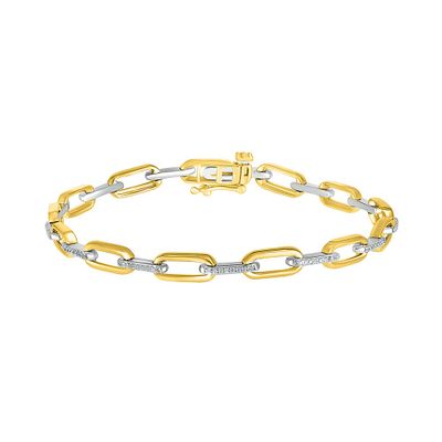 Paperclip Chain Bracelet with Diamonds in 10K Yellow & White Gold (1/4 ct. tw.)