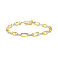 Paperclip Chain Bracelet with Diamonds in 10K Yellow & White Gold (1/4 ct. tw.)