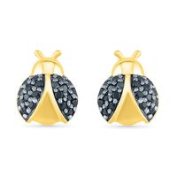 Ladybug Stud Earrings with Black Diamonds in 10K Yellow Gold