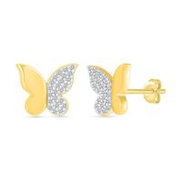 Butterfly Stud Earrings with PavÃ© Diamonds in 10K Yellow Gold (1/10 ct. tw.)