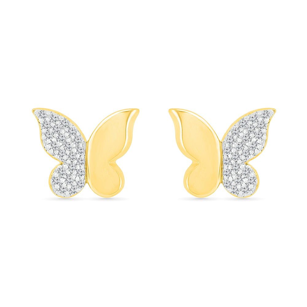 Butterfly Stud Earrings with PavÃ© Diamonds in 10K Yellow Gold (1/10 ct. tw.)