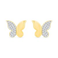Butterfly Stud Earrings with PavÃ© Diamonds in 10K Yellow Gold (1/10 ct. tw.)