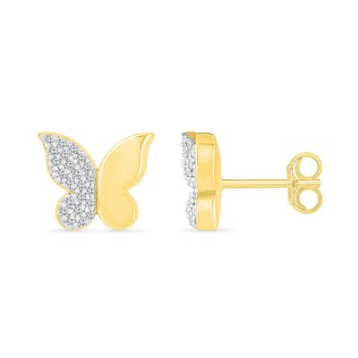 Butterfly Stud Earrings with PavÃ© Diamonds in 10K Yellow Gold (1/10 ct. tw.)
