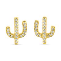 Cactus Stud Earrings with Diamond Accents in 10K Yellow Gold