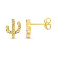 Cactus Stud Earrings with Diamond Accents in 10K Yellow Gold