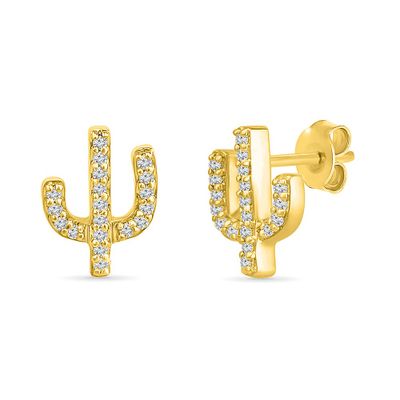 Cactus Stud Earrings with Diamond Accents in 10K Yellow Gold