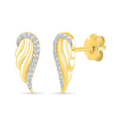 Angel Wing Earrings with Diamond Accents in 10K Yellow Gold