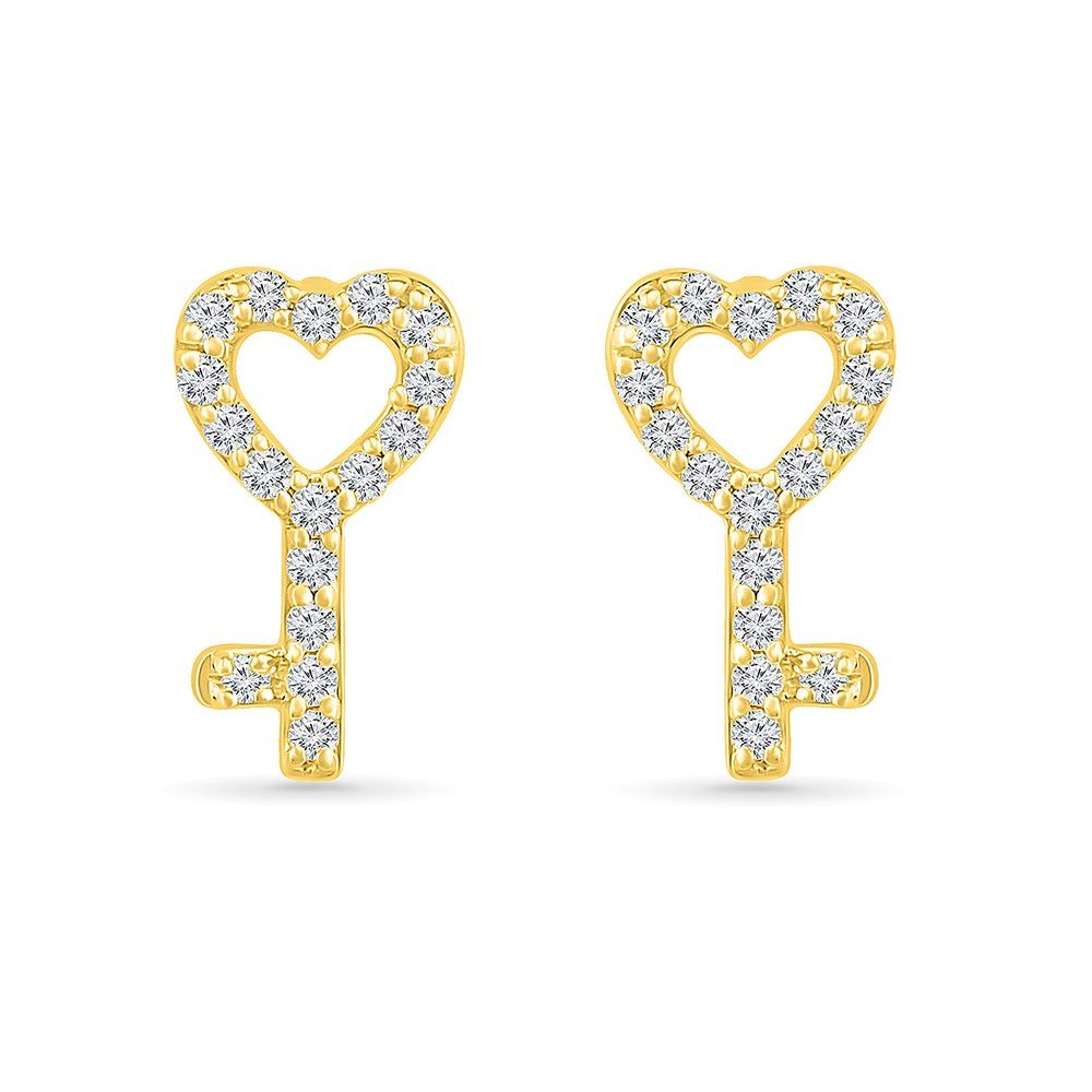Key Earrings in 10K Yellow Gold (1/10 ct. tw.)