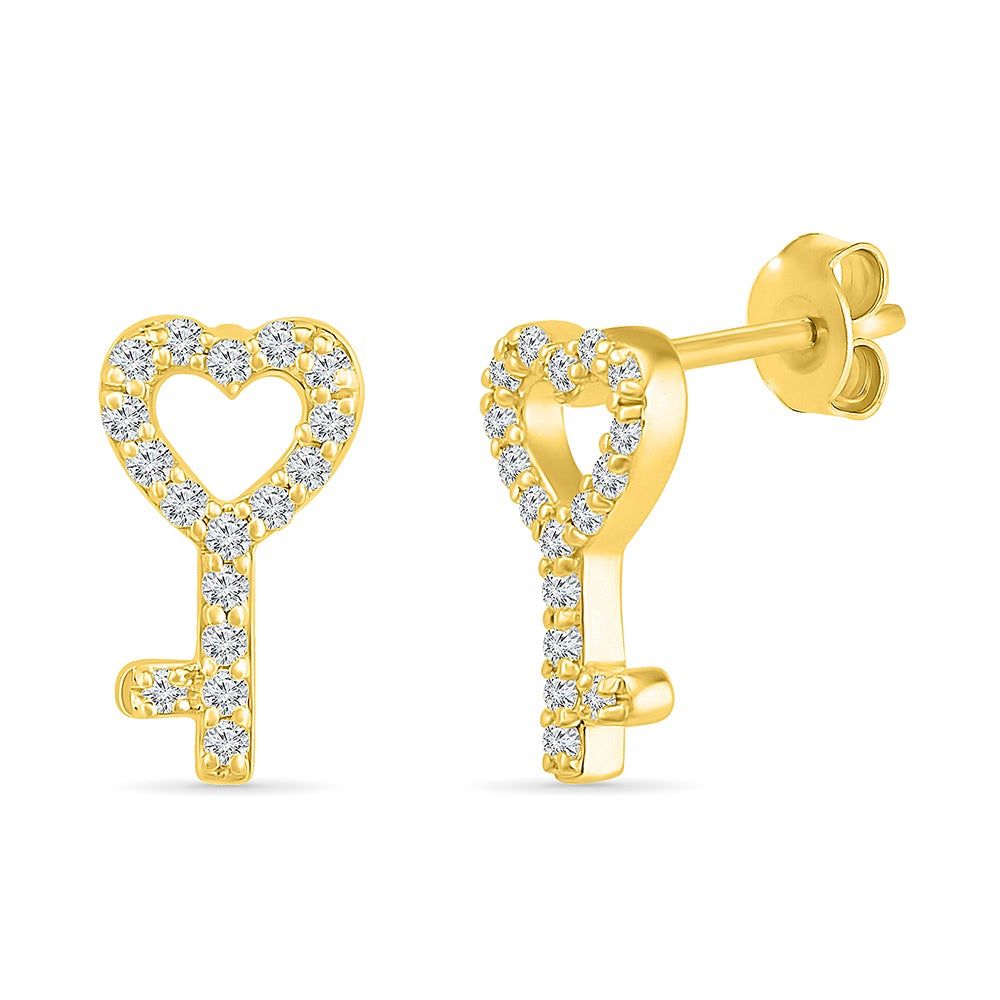 Key Earrings in 10K Yellow Gold (1/10 ct. tw.)