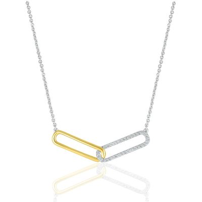Paperclip Link Necklace in Sterling Silver & 10K Yellow Gold (1/10 ct. tw.)