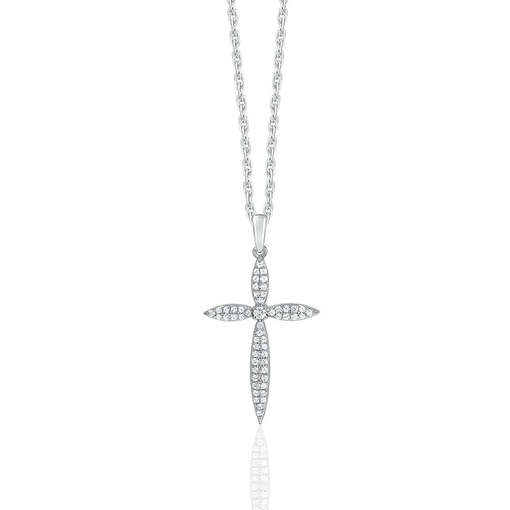 Diamond-Encrusted Cross Pendant in 10K White Gold (1/4 ct. tw.)