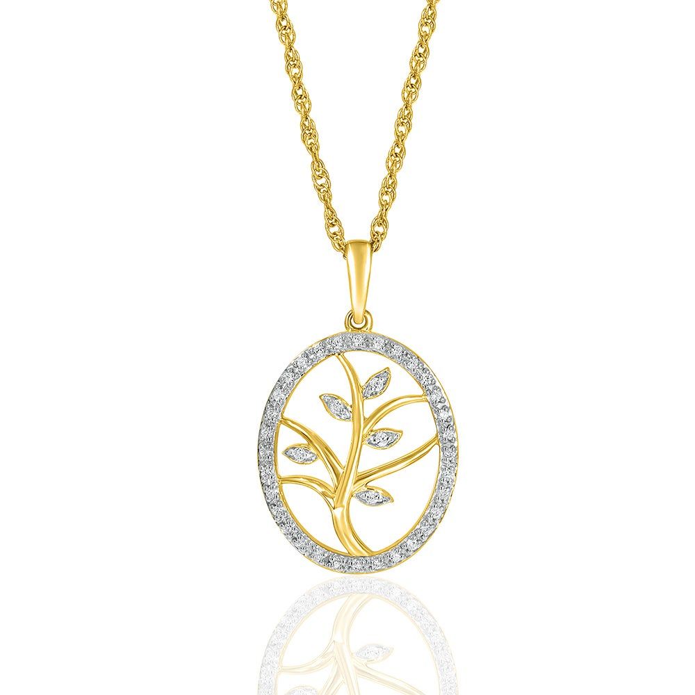 Diamond Tree of Life Pendant in 10K Yellow Gold (1/10 ct. tw.)