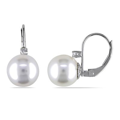 South Sea Pearl Earrings with Diamonds in 14K White Gold (1/10 ct. tw.)