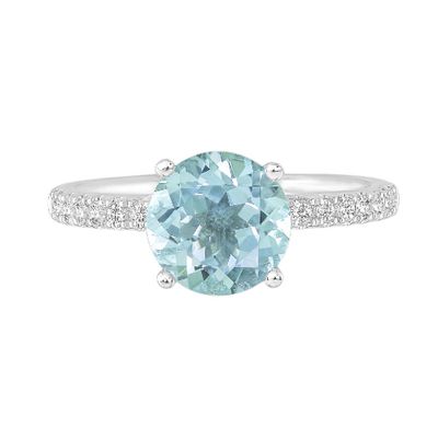 Round Aquamarine Ring with Diamond Band 14K White Gold (1/3 ct. tw.)