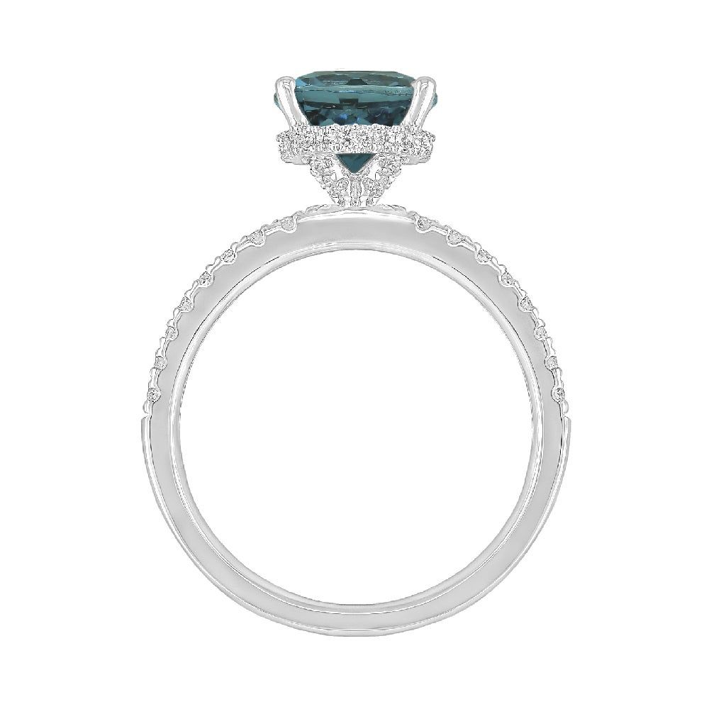Round London Blue Topaz Ring with Diamond Band 14K White Gold (1/3 ct. tw.)