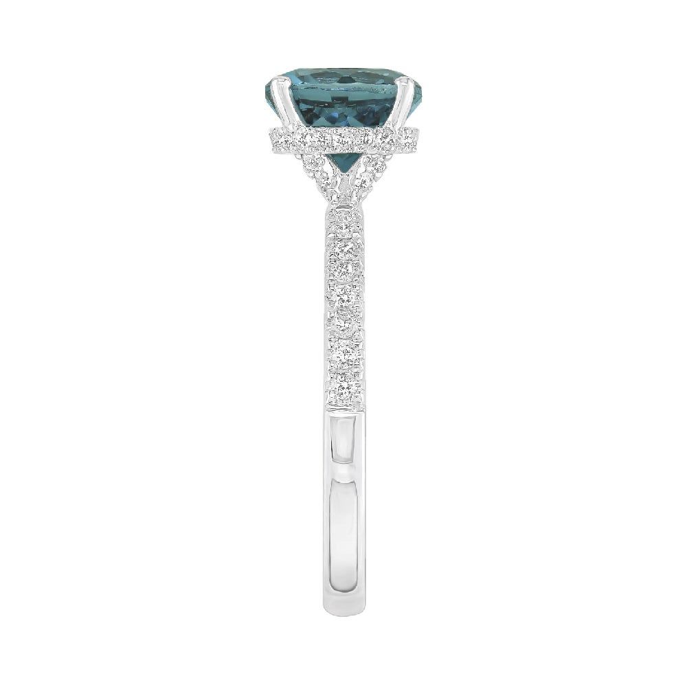 Round London Blue Topaz Ring with Diamond Band 14K White Gold (1/3 ct. tw.)