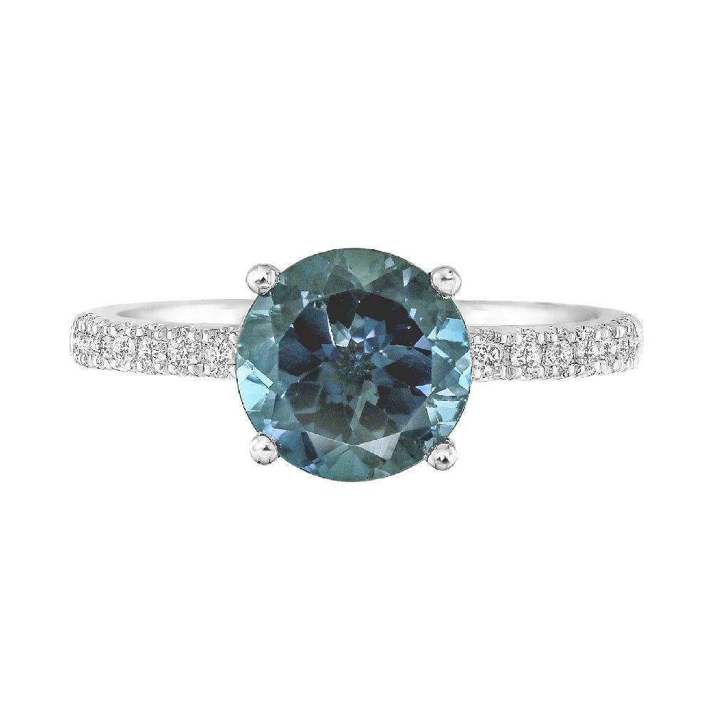 Round London Blue Topaz Ring with Diamond Band 14K White Gold (1/3 ct. tw.)