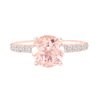 Round Morganite Ring with Diamond Band 14K Rose Gold (1/3 ct. tw.)