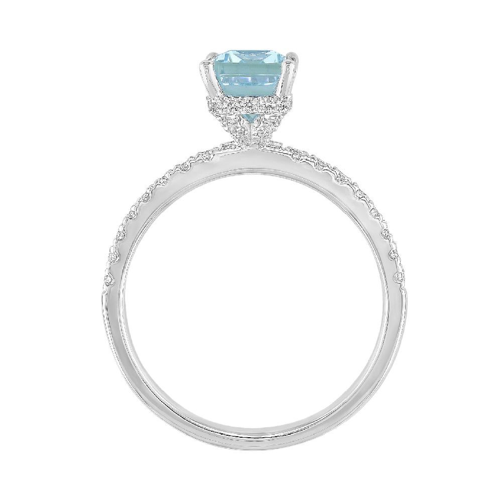Emerald-Cut Aquamarine Ring with Diamond Side Stones 14K White Gold (1/3 ct. tw.)