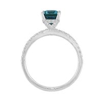 Emerald-Cut London Blue Topaz Ring with Diamond Side Stones in 14K White Gold (1/3 ct. tw.)