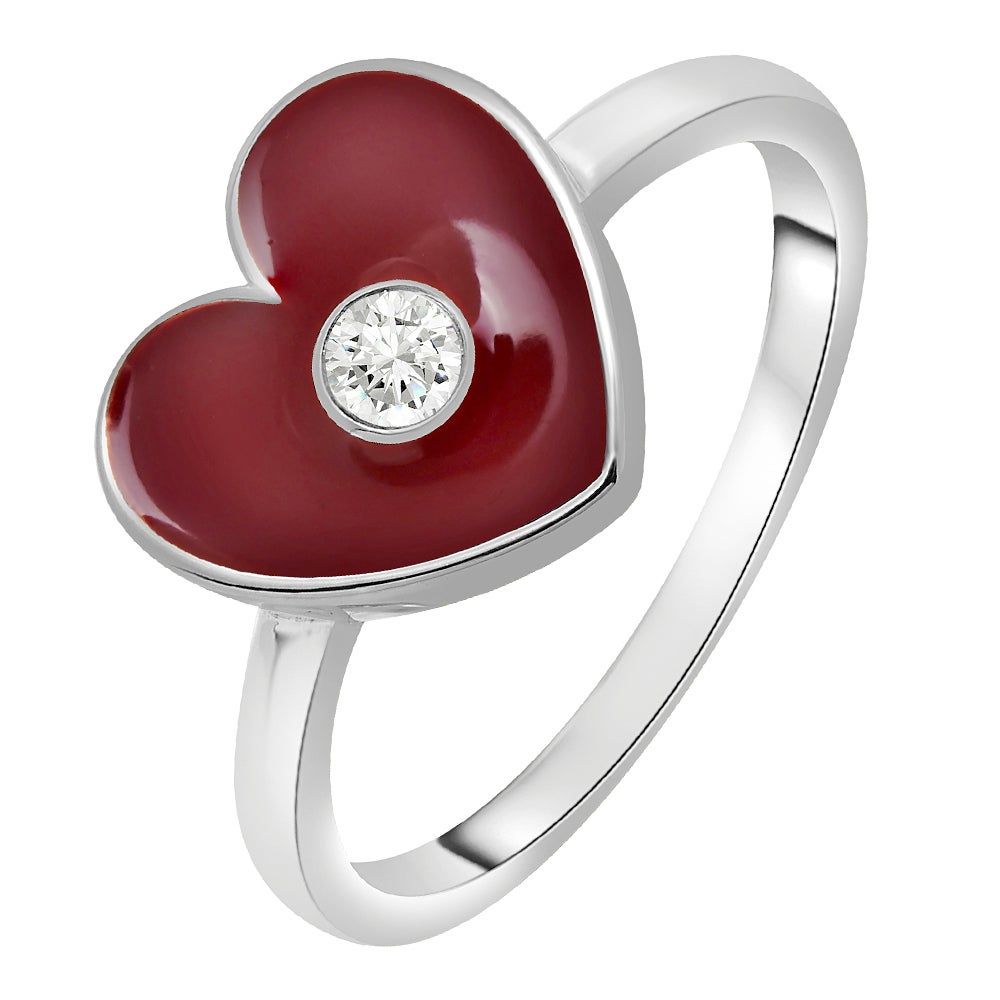 Red Heart Ring with Diamond Accent in Sterling Silver