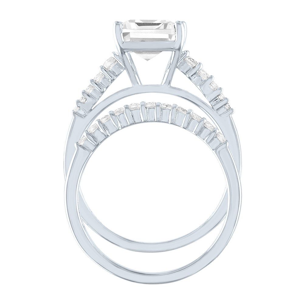 Promise Ring Set with Emerald-Cut Lab-Created White Sapphire Sterling Silver