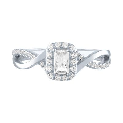 Emerald Cut Lab-Created White Sapphire Promise Ring Sterling Silver