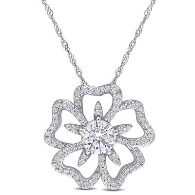 Moissanite Flower Necklace in Sterling Silver (1 1/10 ct. tw.)