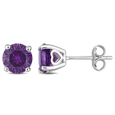 Lab-Created Purple Alexandrite Stud Earrings with Heart Baskets in Sterling Silver