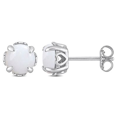 Opal Stud Earrings with Heart Baskets in Sterling Silver