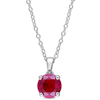 Lab-Created Ruby Solitaire Pendant in Sterling Silver