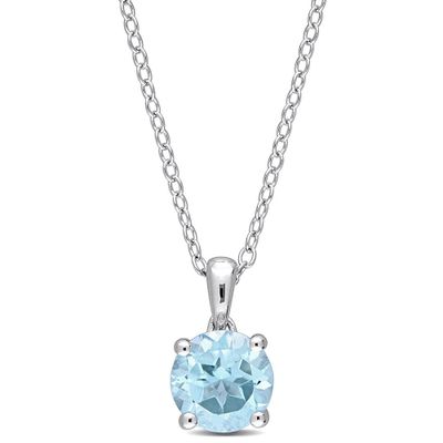 Blue Topaz Solitaire Pendant in Sterling Silver