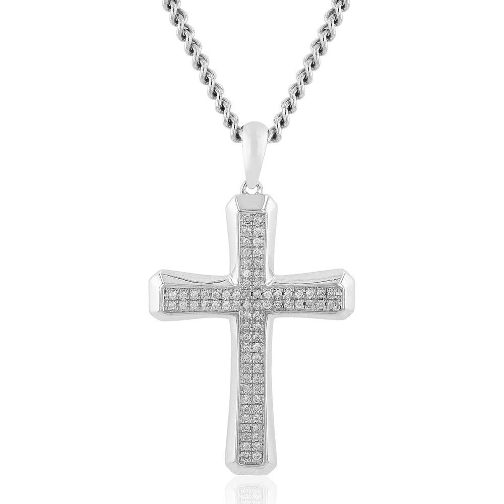 Menâs Diamond-Encrusted Cross Pendant in Sterling Silver (1/3 ct. tw.)