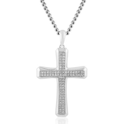 Menâs Diamond-Encrusted Cross Pendant in Sterling Silver (1/3 ct. tw.)
