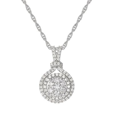 Diamond Halo Pendant with Round Cluster in 10K White Gold (1/2 ct. tw.)