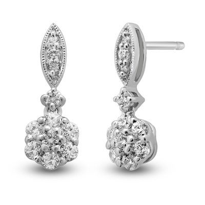 Drop Earrings with Diamond Clusters in 10K White Gold (1/2 ct. tw.)
