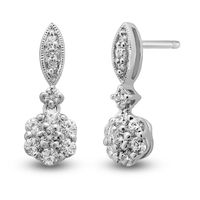 Drop Earrings with Diamond Clusters in 10K White Gold (1/2 ct. tw.)