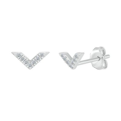 Chevron Earrings with Diamond Accents in 10K White Gold