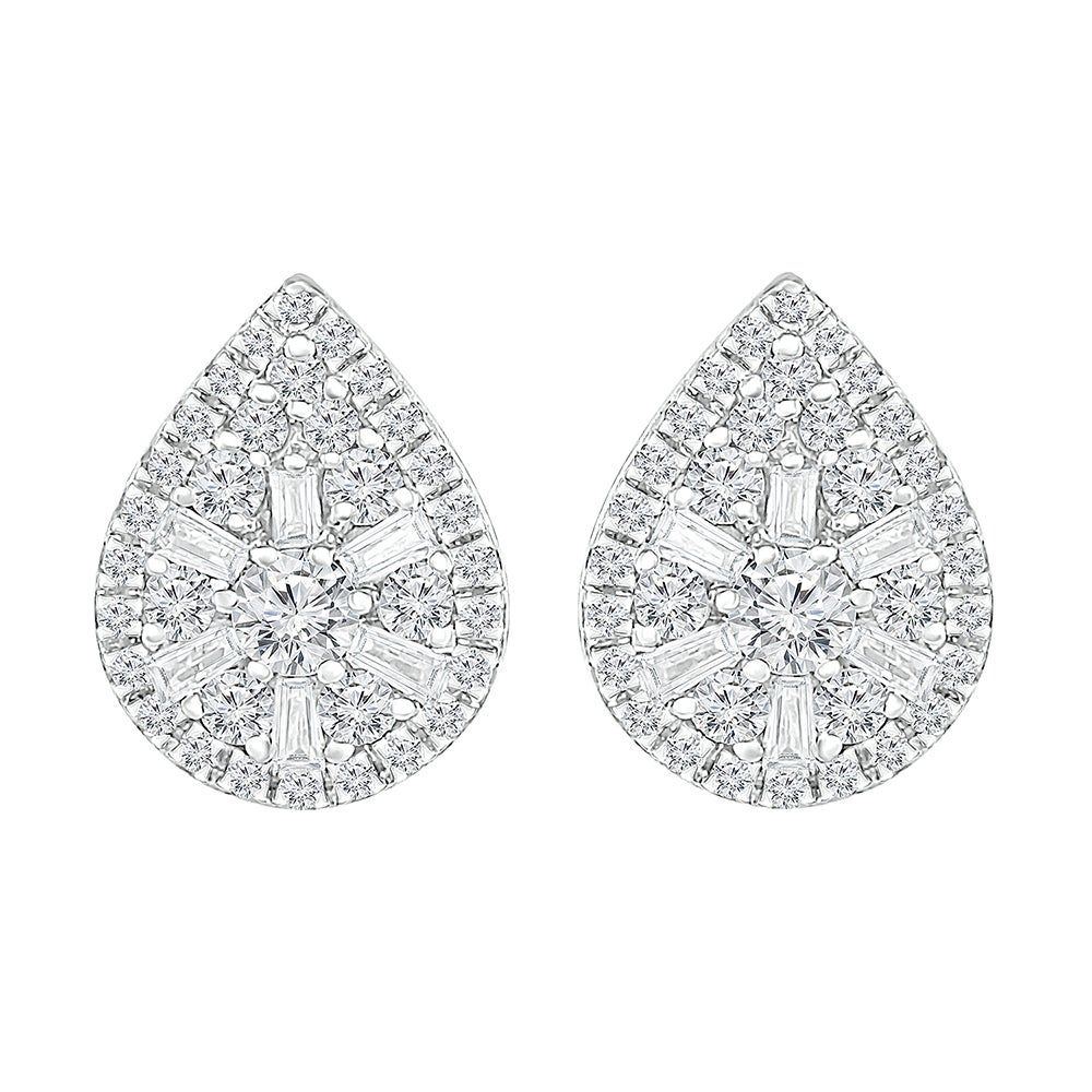 Pear-Shaped Diamond Earrings with Baguette & Round Diamonds in 10K White Gold (1/2 ct. tw.)