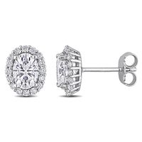 Oval Moissanite Stud Earrings with Halo in Sterling Silver (2 1/3 ct. tw.)