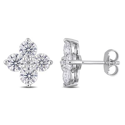 Moissanite Stud Earrings with Clover-Shaped Clusters in Sterling Silver (3 1/4 ct. tw.)