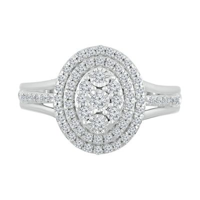Oval Cluster Diamond Ring with Split-Shank Band 10K White Gold (1/2 ct. tw.)